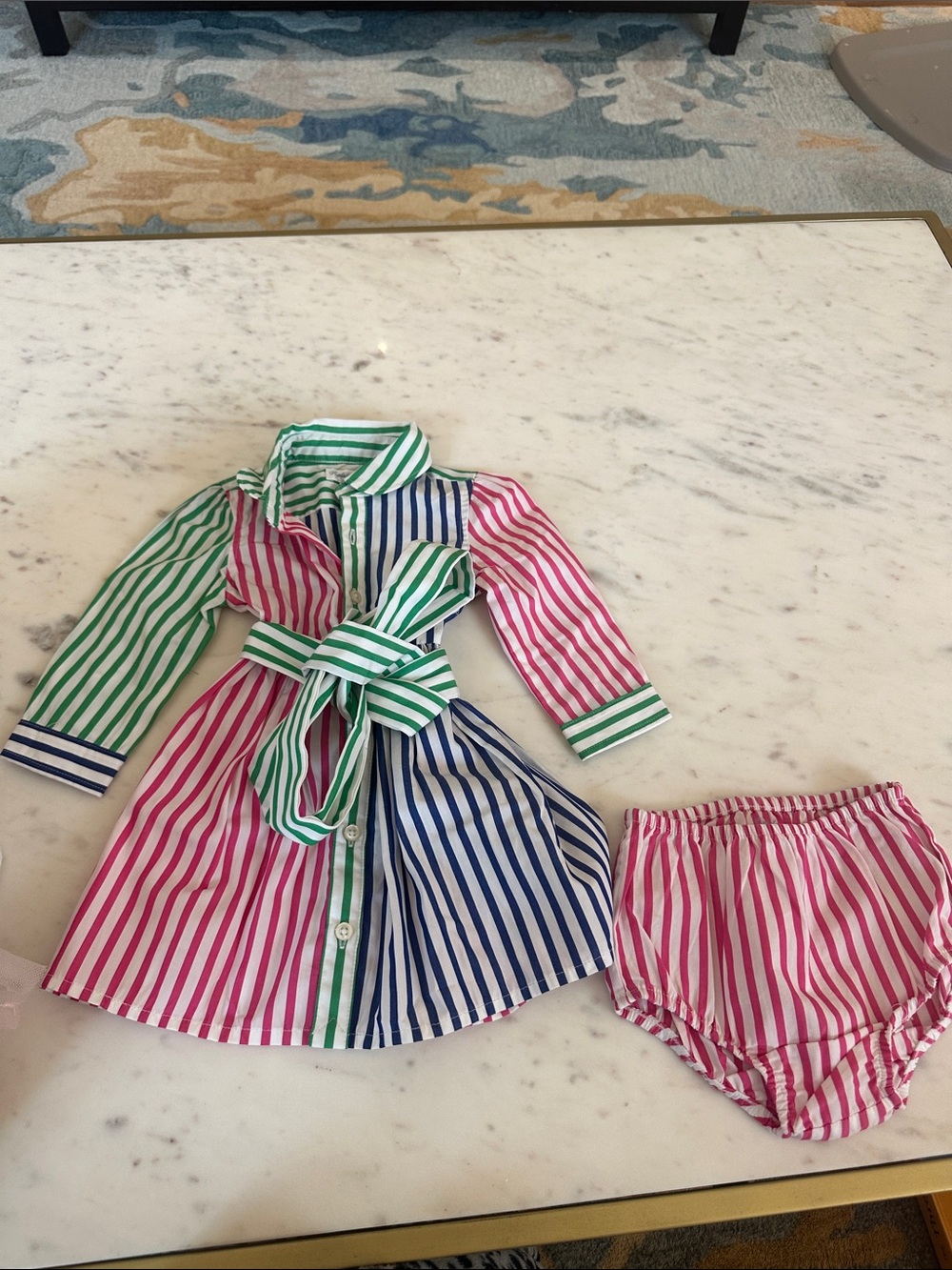 Ralph Lauren Girls' Striped Dress Set in Pink, Green & Blue